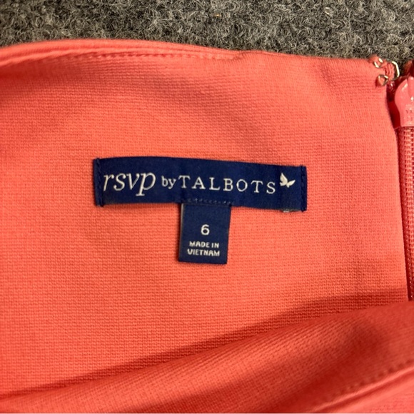 RSVP by TALBOTS Coral  Ponte Knit Embroidered Flounce Sheath Dress Sz 6 - Picture 3 of 8